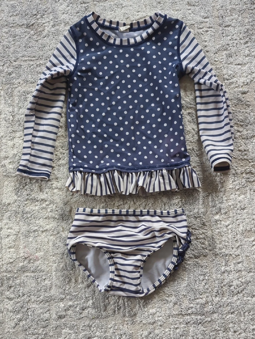 Ruffle Butts Navy & White Polka Dot and Stripe Rashguard Set Size 2T
